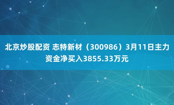 北京炒股配资 志特新材（300986）3月11日主力资金净买入3855.33万元