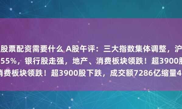 股票配资需要什么 A股午评：三大指数集体调整，沪指跌0.03%创指跌0.55%，银行股走强，地产、消费板块领跌！超3900股下跌，成交额7286亿缩量45亿