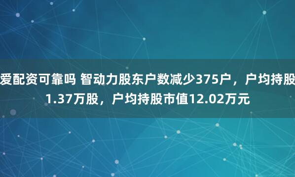 爱配资可靠吗 智动力股东户数减少375户，户均持股1.37万股，户均持股市值12.02万元