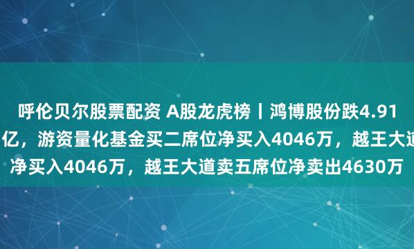 呼伦贝尔股票配资 A股龙虎榜丨鸿博股份跌4.91%，深股通净买入1.57亿，游资量化基金买二席位净买入4046万，越王大道卖五席位净卖出4630万