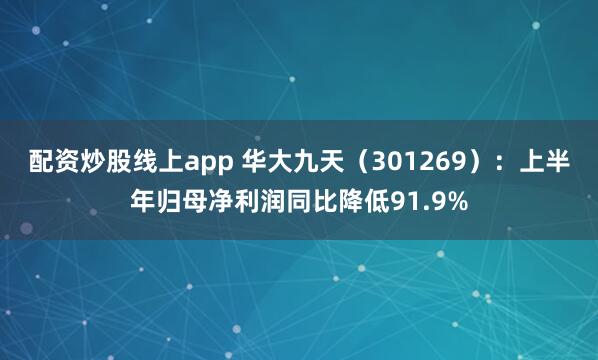 配资炒股线上app 华大九天（301269）：上半年归母净利润同比降低91.9%