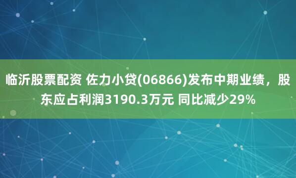 临沂股票配资 佐力小贷(06866)发布中期业绩，股东应占利润3190.3万元 同比减少29%